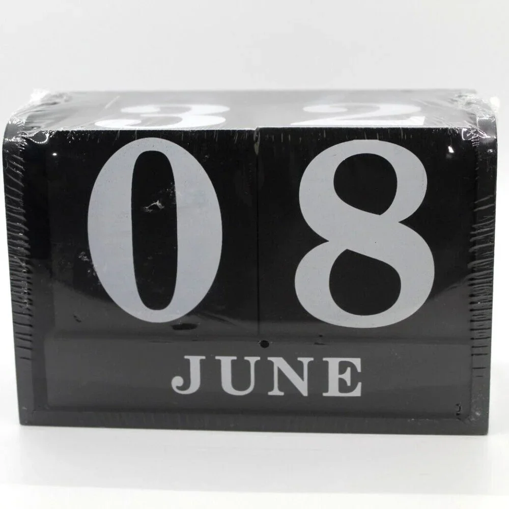 Black Wooden Calendar Desktop Wood Big Block Month Date Display Home Office NEW